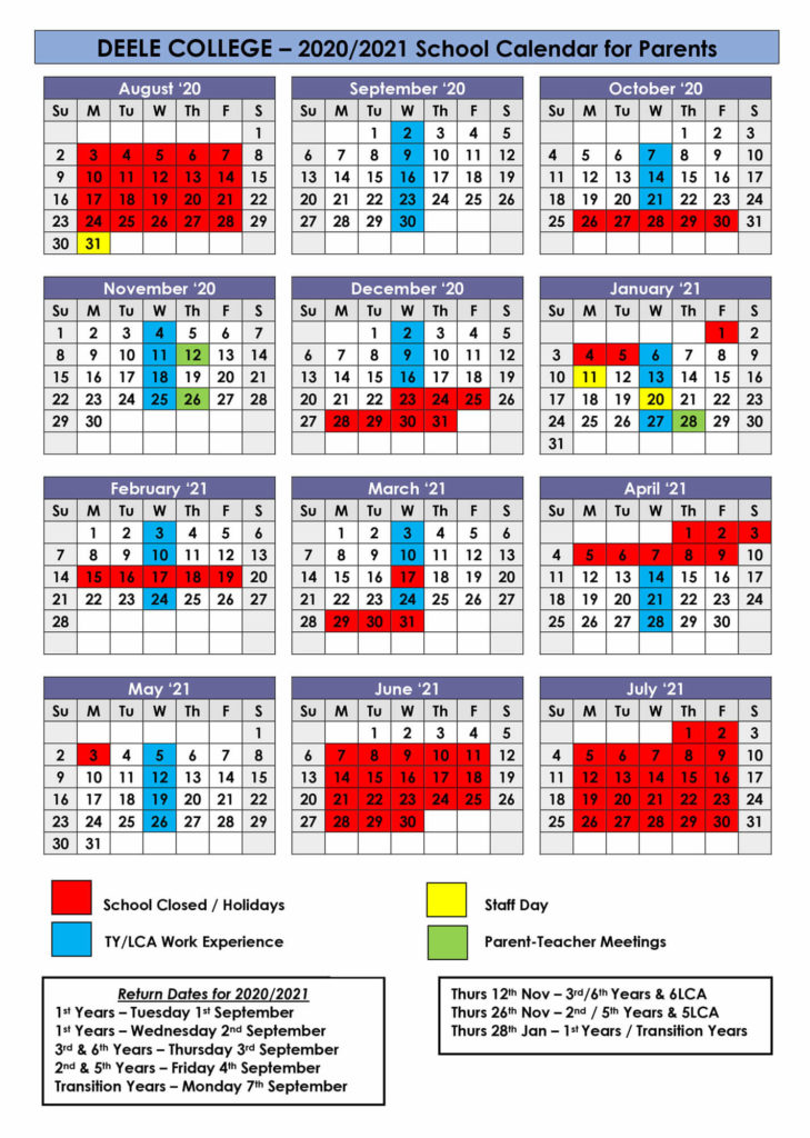 School Calendar Deele College